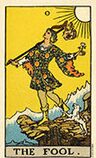 Le fou carte de tarot Rider Waite Smith